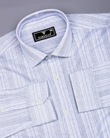 Fermoy White With Blue Printed Linen Cotton Shirt