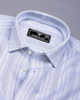 Fermoy White With Blue Printed Linen Cotton Shirt