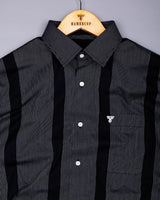 Krong Black With White Pencil Stripe Cotton Shirt
