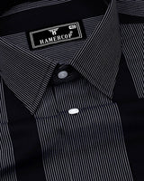 Krong Black With White Pencil Stripe Cotton Shirt