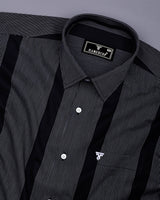 Krong Black With White Pencil Stripe Cotton Shirt