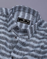 Astrick Gray With Black Printed Linen Cotton Shirt