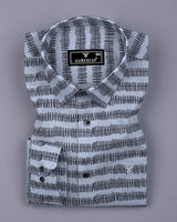 Astrick Gray With Black Printed Linen Cotton Shirt