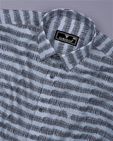 Astrick Gray With Black Printed Linen Cotton Shirt