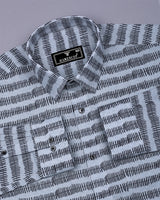 Astrick Gray With Black Printed Linen Cotton Shirt