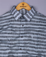 Astrick Gray With Black Printed Linen Cotton Shirt