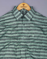 Astrick Green With Black Printed Linen Cotton Shirt
