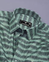Astrick Green With Black Printed Linen Cotton Shirt
