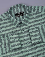Astrick Green With Black Printed Linen Cotton Shirt