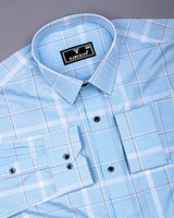 Nordic SkyBlue With White Check Formal Cotton Shirt