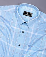 Nordic SkyBlue With White Check Formal Cotton Shirt