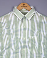 Moncton Green With White Stripe Linen Cotton Shirt