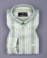 Moncton Green With White Stripe Linen Cotton Shirt