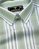 Moncton Green With White Stripe Linen Cotton Shirt