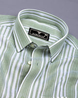 Moncton Green With White Stripe Linen Cotton Shirt