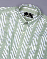 Moncton Green With White Stripe Linen Cotton Shirt
