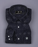 Bolzano Black With White Printed Self Weft Stripe Dobby Cotton Shirt