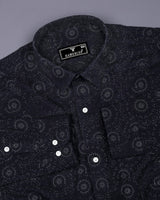 Bolzano Black With White Printed Self Weft Stripe Dobby Cotton Shirt