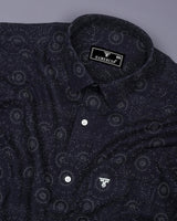 Bolzano Black With White Printed Self Weft Stripe Dobby Cotton Shirt