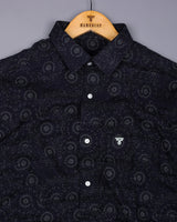 Bolzano Black With White Printed Self Weft Stripe Dobby Cotton Shirt