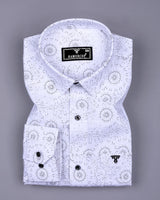 Bolzano White With Black Printed Self Weft Stripe Dobby Cotton Shirt