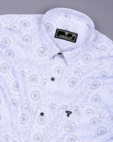 Bolzano White With Black Printed Self Weft Stripe Dobby Cotton Shirt