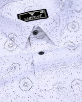 Bolzano White With Black Printed Self Weft Stripe Dobby Cotton Shirt