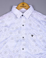 Bolzano White With Black Printed Self Weft Stripe Dobby Cotton Shirt