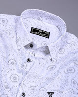 Bolzano White With Black Printed Self Weft Stripe Dobby Cotton Shirt