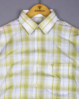 Glitzy Sage Green With White Check Seersucker Cotton Shirt