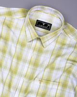 Glitzy Sage Green With White Check Seersucker Cotton Shirt