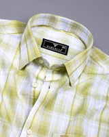 Glitzy Sage Green With White Check Seersucker Cotton Shirt