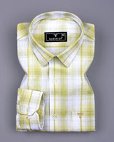 Glitzy Sage Green With White Check Seersucker Cotton Shirt