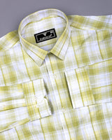 Glitzy Sage Green With White Check Seersucker Cotton Shirt