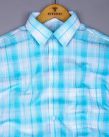 Glitzy Aquablue With White Check Seersucker Cotton Shirt