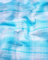 Glitzy Aquablue With White Check Seersucker Cotton Shirt