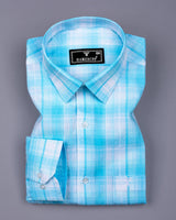Glitzy Aquablue With White Check Seersucker Cotton Shirt