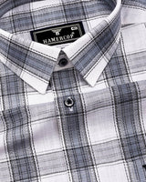 Ambon Gray With White Check Slub Cotton Shirt