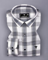 Ambon Gray With White Check Slub Cotton Shirt