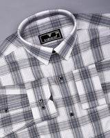Ambon Gray With White Check Slub Cotton Shirt