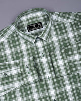 Russian Green With White Check Dobby Cotton Shirt