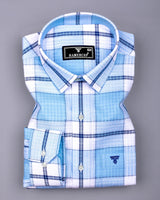 Cubic Blue With White Check Linen Cotton Shirt