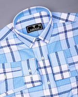 Cubic Blue With White Check Linen Cotton Shirt