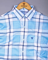 Cubic Blue With White Check Linen Cotton Shirt