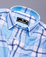 Cubic Blue With White Check Linen Cotton Shirt