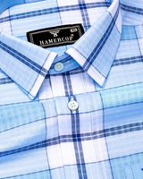 Cubic Blue With White Check Linen Cotton Shirt