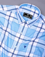 Cubic Blue With White Check Linen Cotton Shirt