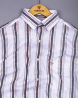 Tonic Gray With White Dobby Stripe Slub Cotton Shirt
