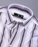 Tonic Gray With White Dobby Stripe Slub Cotton Shirt