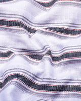 Tonic Gray With White Dobby Stripe Slub Cotton Shirt